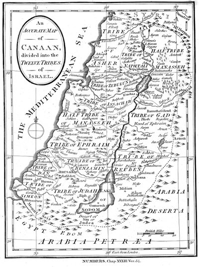 イスラエルの12の部族に分かれたカナンの地図、c1830 作： Unbekannt