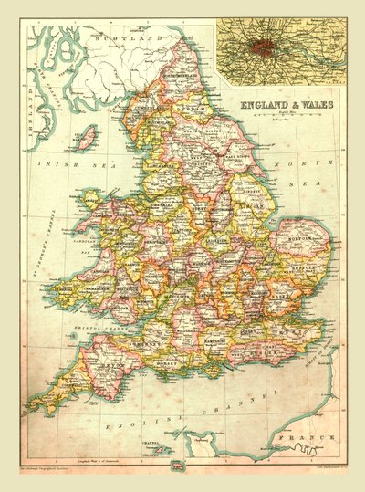イングランドとウェールズの地図、1902年。 作： Unbekannt