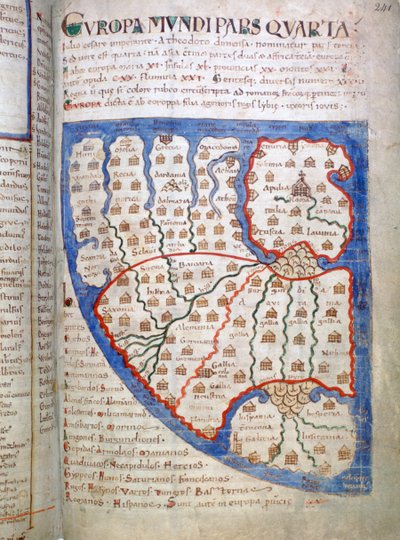 ヨーロッパの地図、12世紀のリベルフロリドゥスのページ 作： Unbekannt