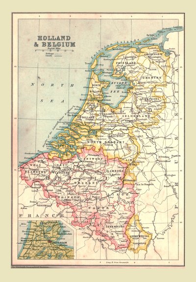 オランダとベルギーの地図、1902年。 作： Unbekannt