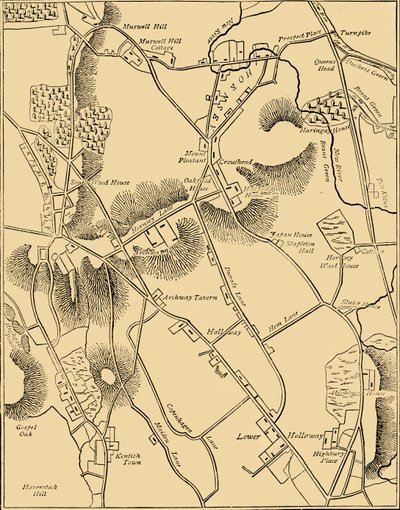 1819年のホーンジーと近隣の地図、c1876。 作： Unbekannt