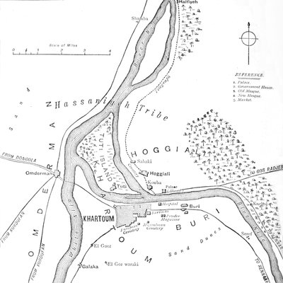 ハルツームとその周辺の地図、c1885 作： Unbekannt