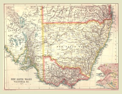 ニューサウスウェールズ州とビクトリア州の地図、1902年。 作： Unbekannt