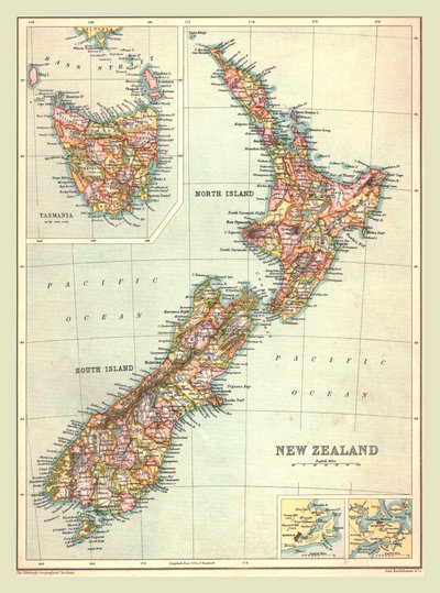 ニュージーランドの地図、1902年。 作： Unbekannt