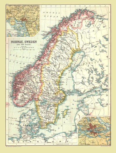ノルウェーとスウェーデンの地図、1902年。 作： Unbekannt
