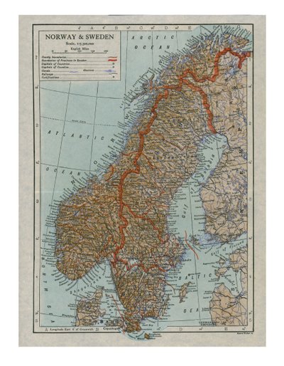 ノルウェーとスウェーデンの地図、19世紀 作： Unbekannt