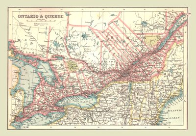 オンタリオ州とケベック州の地図、1902年。 作： Unbekannt
