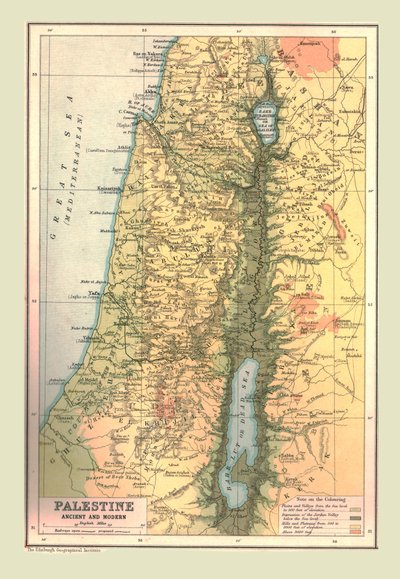 パレスチナの地図、古代と現代、1902年。 作： Unbekannt