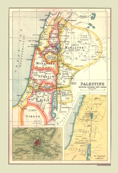 パレスチナの地図、部族への分裂を示す、1902年。 作： Unbekannt