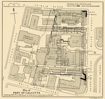 カルカッタの一部で、1925年の既存の建物との関連でウィリアム旧砦を示す地図。 作： Unbekannt