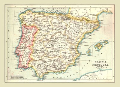スペインとポルトガルの地図、1902年。 作： Unbekannt