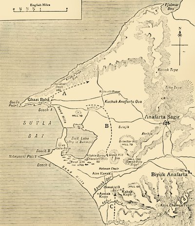 ガリポリ半島スブラ湾の地図、第一次世界大戦、1915年、c1920。 作： Unbekannt