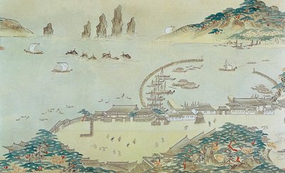 朝鮮時代の釜山の草梁倭館とその周辺の地図、19世紀。 作： Unbekannt