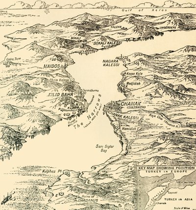 ダーダネルスの地図、第一次世界大戦、1915、c1920。 作： Unbekannt