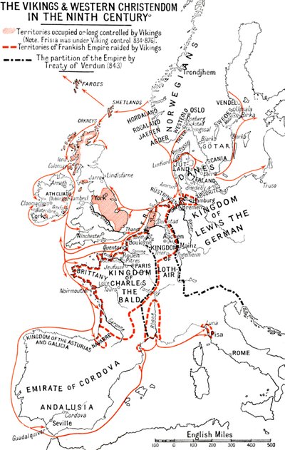 9世紀のバイキングと西部キリスト教世界の地図、1935年 作： Unbekannt