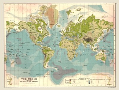 高さと奥行きを示す世界地図、1902年。 作： Unbekannt