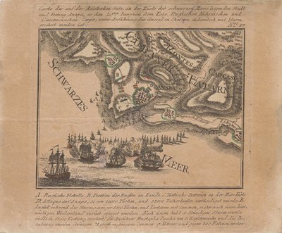1791年6月に黒海でロシア軍が海の要塞アナパを占領した地図. 作： Unbekannt