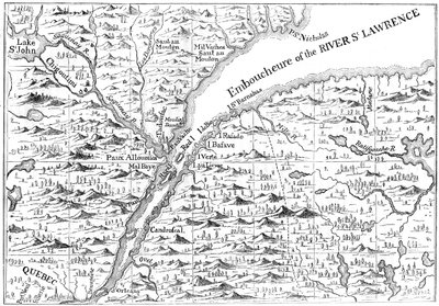 セントローレンス川のケベックまでのコースの地図、1730 c1880 作： Unbekannt