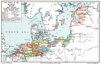 約1400年のハンザ同盟の範囲の地図 作： Unbekannt