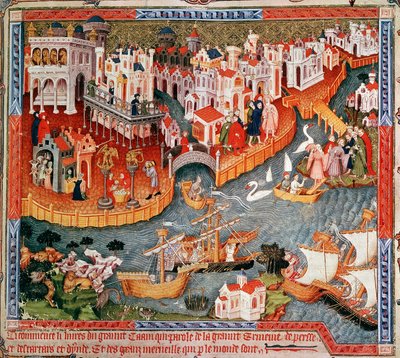 15世紀、1271年にヴェネツィアから出航するマルコポーロ 作： Unbekannt