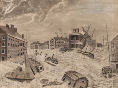 マーケットスクエア、プロビデンス、ロードアイランド、1815年、1815年の9月の大暴風の間。 作： Unbekannt