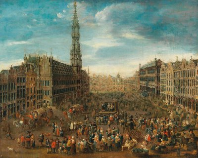 ブリュッセルのグランプラスの市場シーン、c。 1670。 作： Unbekannt
