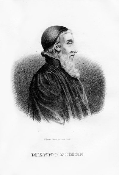 Menno Simons、オランダのアナバプテストの宗教指導者、1854年 作： Unbekannt
