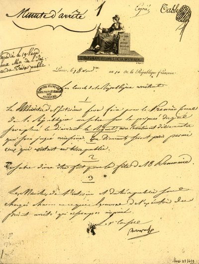 1801年10月10日、1921年の最初の領事のための...セイバーに関する省令 作： Unbekannt