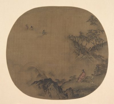 学者と付き添いのある霧の風景。 作： Unbekannt