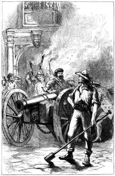 アレクサンダーマクロードが投獄された裁判所の前で暴徒が大砲を発砲、1840年1880年 作： Unbekannt