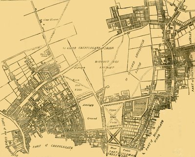 ムーアフィールズとその周辺1720年頃の地図、1872年。 作： Unbekannt
