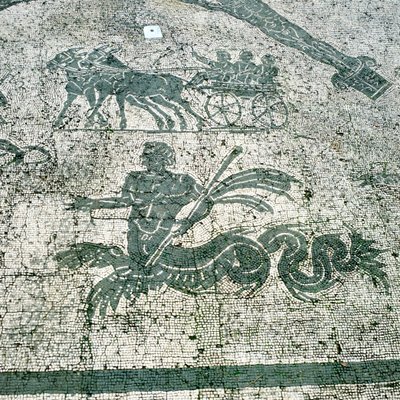 モザイク、ラバで引っ張るカート、旅行者、Cisarii。 c1st Century AD 作： Unbekannt