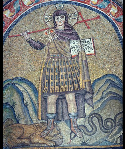 ローマの兵士に扮したキリストのモザイク、6 世紀 作： Unbekannt