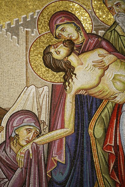 イスラエルのエルサレムにある聖墳墓教会のキリストの死のモザイク画 作： Unbekannt