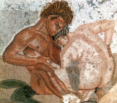 サテュロスとニンフのモザイク、ファウンの家、ポンペイ、イタリア 作： Unbekannt