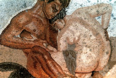 サテュロスとニンフのモザイク、ファウンの家、ポンペイ、イタリア 作： Unbekannt