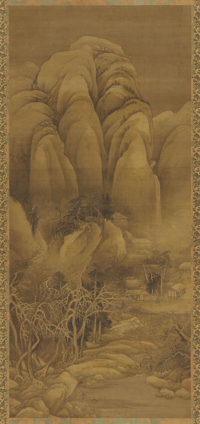 17世紀の雪、明または清王朝の後の山の集落。 作： Unbekannt