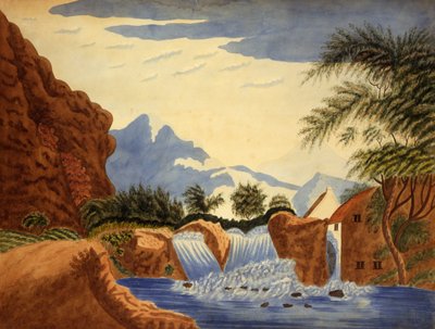 マウンテン シーンと水車、カリフォルニア州。 1820～1870年。 作： Unbekannt