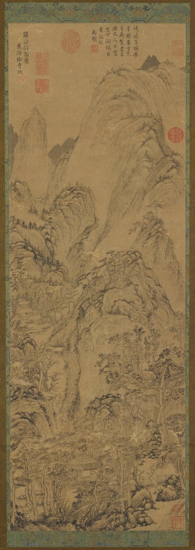 山の峡谷: 谷の家屋と小川、14 ～ 15 世紀。 作： Unbekannt