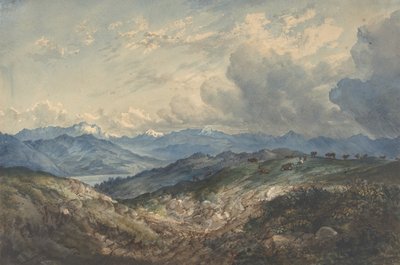雷雨が近づいている山岳風景、19世紀。 作： Unbekannt