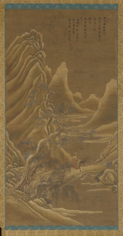 山、川、松 - ロバに乗った男、清王朝、17 世紀。 作： Unbekannt