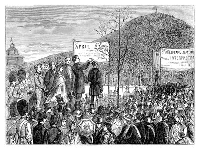 1864年19世紀後半、ロンドンのプリムローズヒルにシェイクスピアオークを植えるフェルプス氏 作： Unbekannt