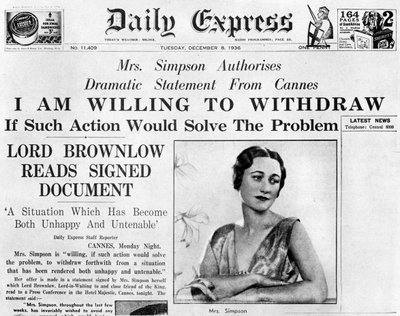 1936年12月8日、シンプソン夫人が撤退を申し出る 作： Unbekannt