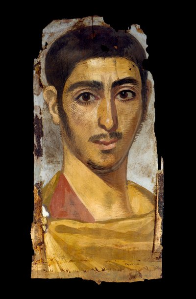 木製パネルにエンコースティックで描かれたミイラの肖像画: 若い男性、おそらく兵士、193 - 235 作： Unbekannt