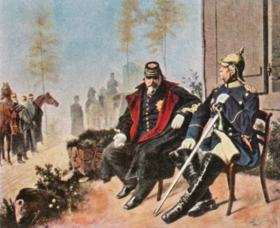 1870年9月2日、ドンチェリーのウィーバーズコテージでのナポレオン3世とビスマルク。1936年。 作： Unbekannt