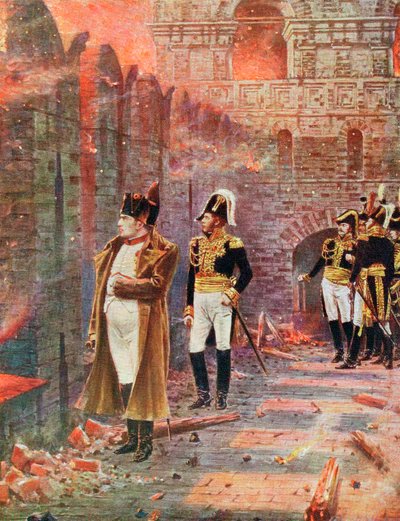 ナポレオンとそのスタッフ、1812年19世紀後半のモスクワの焼却を監視 作： Unbekannt