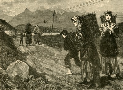 泥炭地に向かう先住民、1898年。 作： Unbekannt