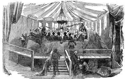 恐竜のモデルの内部で食事をする博物学者、クリスタルパレス、シデナム、大晦日、1853 作： Unbekannt