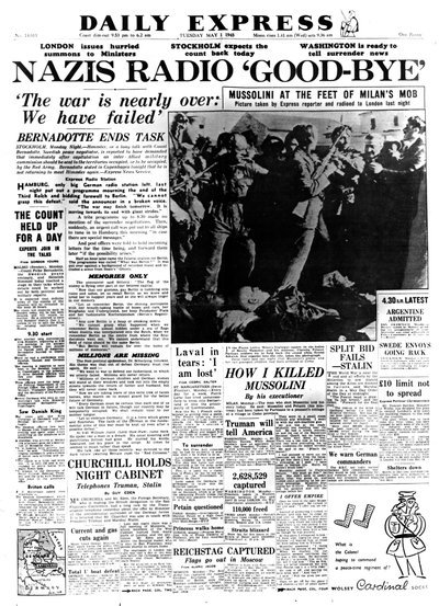 ナチスラジオさようなら、1945年5月1日、Daily Expressの表紙 作： Unbekannt
