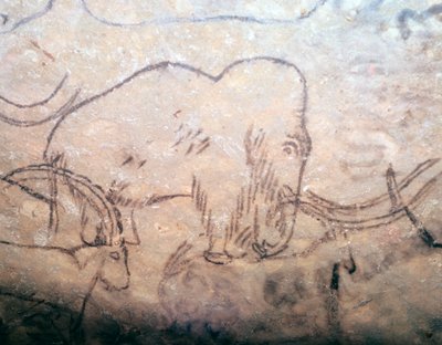 マンモスとアイベックスの新石器時代の洞窟壁画 作： Unbekannt
